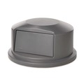 Trash & Waste Bins | Rubbermaid Commercial FG264788GRAY 24.81 in. Diameter x 12.63 in. Round BRUTE Dome Top Receptacle Push Door for 44 Gallon Containers - Gray image number 2