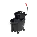 Mop Buckets | Rubbermaid Commercial 1863896 WaveBrake 2.0 35 Quart Side Press Plastic Bucket/Wringer Combo - Black image number 0