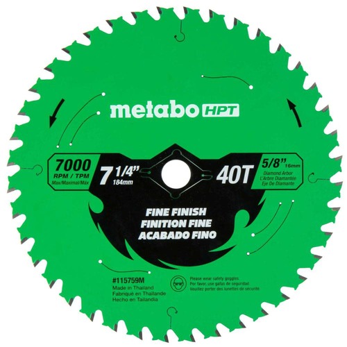  | Metabo HPT 115759M 7-1/4 in. 40-Tooth Industrial PTFE Circular Saw Fine Finish Blade image number 0