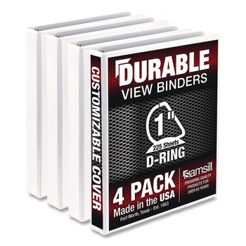Samsill 11.5 in. x 8.5 in. 1 in. Capacity 3 Rings Durable D-Ring View Binders - White (4/Pack)