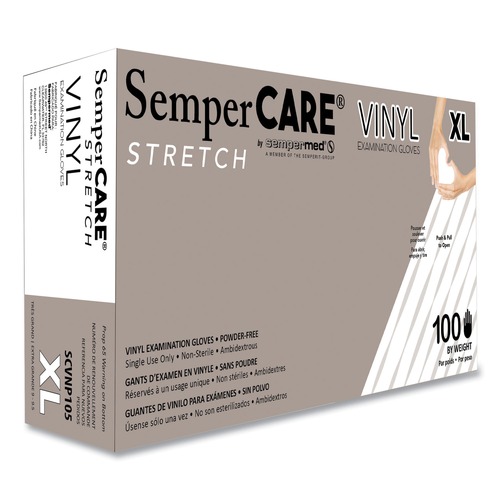 Disposable Gloves | SemperCare SCVNP105 Stretch Vinyl Examination Gloves - X-Large, Cream (100/Box) image number 0