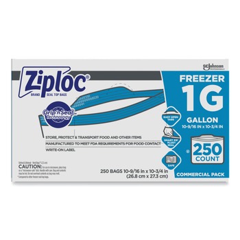 Ziploc 682258 10.56 in. x 10.75 in. 2..7 mil, 1 gal. Double Zipper Freezer Bags - Clear (250/Carton)