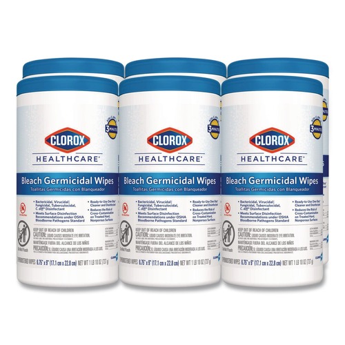 Office Jansan | Clorox Healthcare 35309 1 Ply 6.75 in. x 9 in. Unscented Bleach Germicidal Wipes - White (6/Carton) image number 0