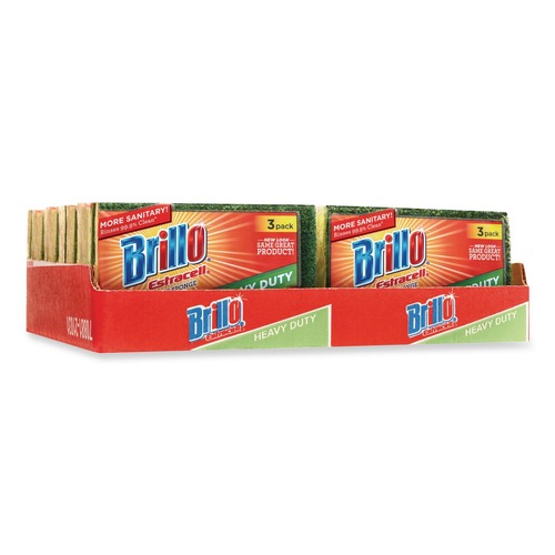 Sponges & Scrubbers | Brillo 21031 Estracell 4.5 in. x 2.75 in. Heavy-Duty Scrub Sponge - Yellow/Green (8/Carton) image number 0