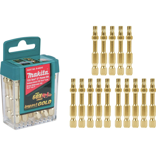 Bits and Bit Sets | Makita B-60545 Impact GOLD T25 Torx 2 in. Power Bit (15-Pack) image number 0