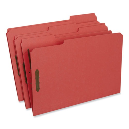 Universal UNV13527 Deluxe Reinforced 1/3-Cut Top Tab Legal Size Folders with (2) Fasteners - Red (50/Box) image number 0