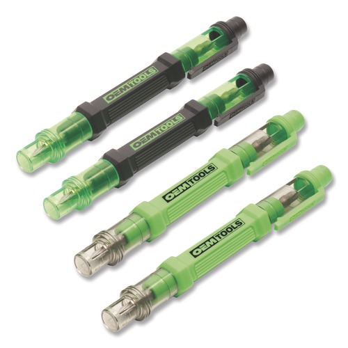  | GreatNeck 22537 5.38 in. Long Phillips/Slotted Bits Metric Sockets 6-Way Pen-Style Screw/Nut Driver - Black/Green, Green/Clear (4/Pack) image number 0