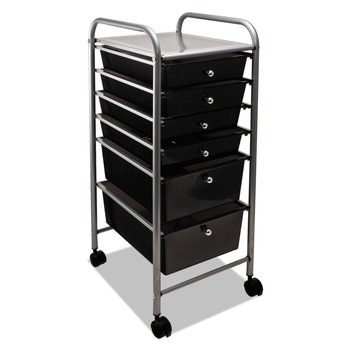 Advantus 1 Shelf 6 Drawers 13 in. x 15.38 in. x 32.13 in. Metal Portable Drawer Organizer - Matte Gray/Smoke