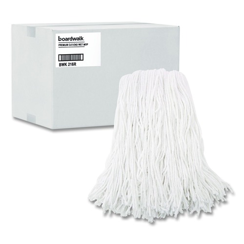 Mops | Boardwalk BWK216RCT 16 oz. Rayon Premium Cut-End Wet Mop Heads - White (12/Carton) image number 0
