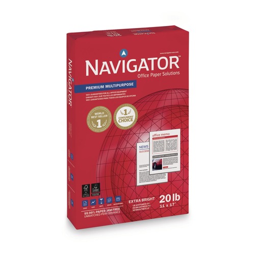 Copy & Printer Paper | Navigator NMP1720 97 Bright 20 lbs. Bond Weight 11 in. x 17 in. Premium Multipurpose Copy Paper - White (5/Carton) image number 0