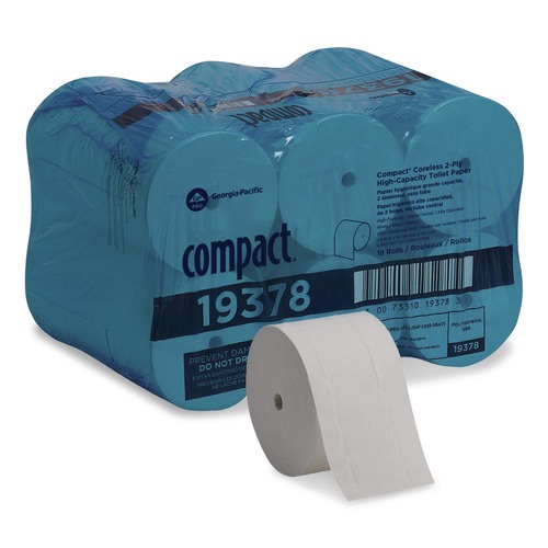 Toilet Paper | Georgia Pacific Professional 19378 Coreless Septic-Safe 2-Ply Bath Tissue - White (1500 Sheets/Roll, 18 Rolls/Carton) image number 0