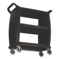 Utility Carts | Boardwalk CC2036BW03 18 in. x 36.25 in. x 38 in. 300 lb Capacity Plastic Bussing Cart with 3 Shelves - Black image number 1