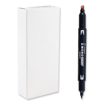 Tombow Mono Chisel/Bullet Tip Edge Highlighters - Red Barrel/Red Ink (10/Box)