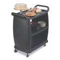 Utility Carts | Boardwalk CC2036BW03 18 in. x 36.25 in. x 38 in. 300 lb Capacity Plastic Bussing Cart with 3 Shelves - Black image number 4