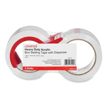 TAPE DISPENSERS | Universal UNV31102 3 in. Core 1.88 in. x 54.6 Yards Heavy-Duty Acrylic Box Sealing Tape with Dispenser - Clear (2/Pack)