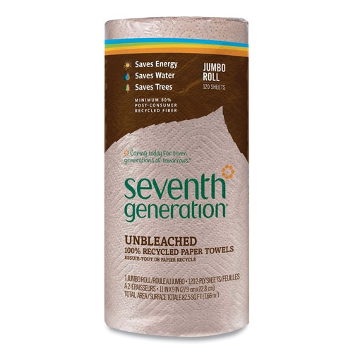 Paper Towels and Napkins | Seventh Generation SEV 13720 11 in. x 9 in. 2-Ply 100 Percent Recycled Paper Natural Unbleached Individually Wrapped Kitchen Towel Rolls (120/Roll, 30 Rolls/Carton) image number 0