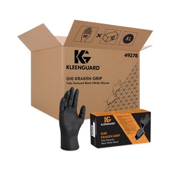 Ansell 9.5 in. Long 6 mil Thick G10 Powder-Free Kraken Grip Nitrile Gloves - X-Large, Black (900/Carton)
