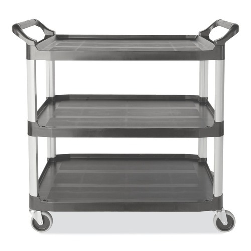 Office Jansan | Rubbermaid Commercial FG409100GRAY 40.63 in. x 20 in. x 37.81 in. 300 lbs. Capacity 3 Shelves Plastic Xtra Utility Cart with Open Sides - Gray image number 0
