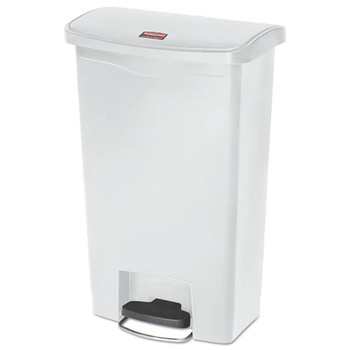 Rubbermaid Commercial Slim Jim 13-Gallon Front Step Style Resin Step-On Container - White