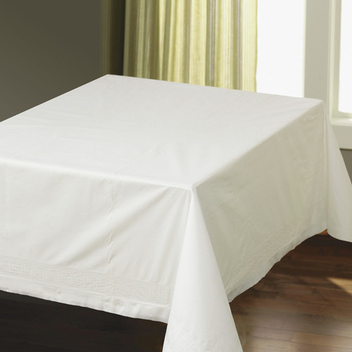 Hoffmaster 210086 82 in. x 82 in. Greek Embossed Paper Tablecloth - White (25-Piece/Carton) image number 0