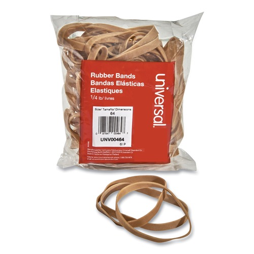 Mothers Day Sale! Save an Extra 10% off your order | Universal UNV00464 4 oz. Box Size 64 0.04 in. Gauge Rubber Bands - Beige (80/Pack) image number 0