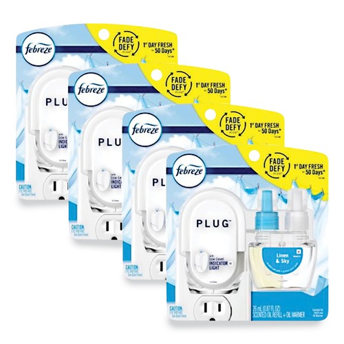 Odor Control | Febreze 80336027 PLUG 6.54 in. x 2.99 in. x 5.98 in. Air Freshener Warmer Start Kit - Clear/White (4/Carton) image number 0
