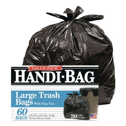 Cleaning & Janitorial Supplies | Handi-Bag 1516910 30 in. x 33 in. .65 mil 30 Gallon Super Value Pack Trash Bags - Black (60/Box) image number 0