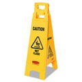 Floor Signs | Rubbermaid Commercial FG611477YEL 12 in. x 16 in. x 38 in. 4-Sided Caution Wet Floor Sign - Yellow image number 0