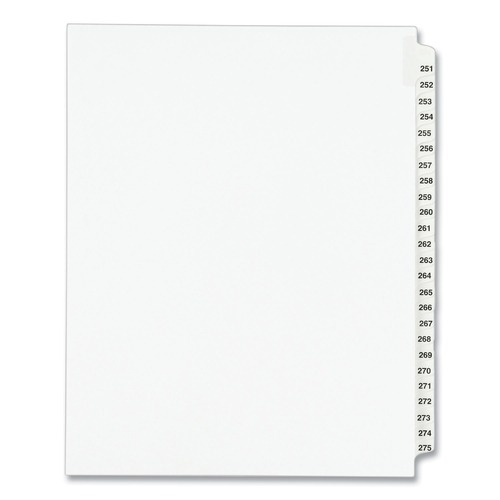 Customer Appreciation Sale - Save up to $60 off | Avery 01340 11 in. x 8.5 in. 25 Tab Numbers 251 - 275 Legal Exhibit Side Tab Index Divider Set - White (1-Set) image number 0
