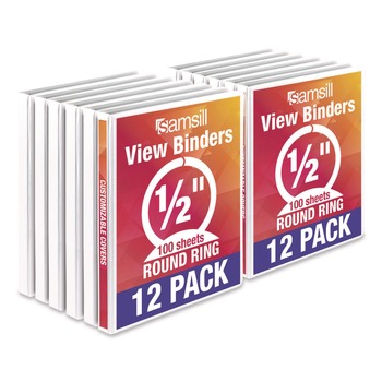 Samsill 11 in. x 8.5 in. 0.5 in. Capacity 3 Rings Economy Round Ring View Binder - White (12/Carton)