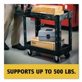 Utility Carts | Rubbermaid Commercial FG450088BLA 17.13 in. x 38.5 in. x 38.88 in. 500 lbs. Capacity 2 Lipped Shelves Heavy-Duty Plastic Utility Cart - Black image number 9