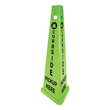 Impact 14.75 in. x 12.7 in. x 40 in. TriVu 3-Sided Curbside Pickup Here Plastic Sign - Fluorescent Green
