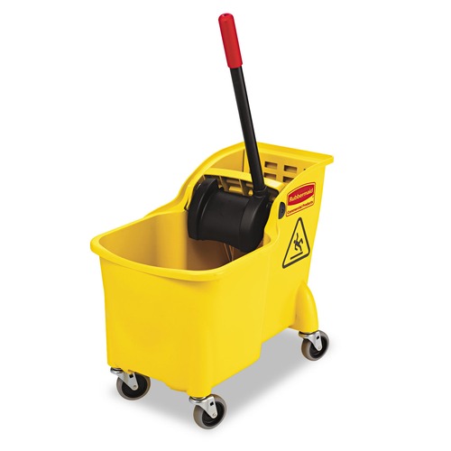 Mop Buckets | Rubbermaid Commercial FG738000YEL Tandem 31 Quart Reverse Mop Bucket/Wringer Combo - Yellow image number 0