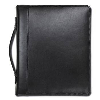 Samsill 11 in. x 13 1/2 in. 2-Part 1 in. Cap Leather Multi-Ring Zippered Portfolio - Black