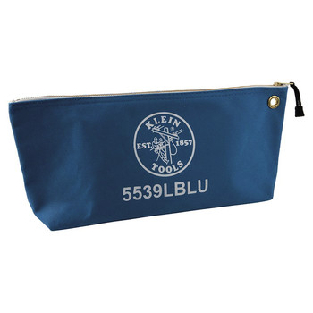 CASES AND BAGS | Klein Tools 5539LBLU 18 in. x 3.5 in. x 8 in. Canvas Zipper Consumables Tool Pouch - Large, Blue