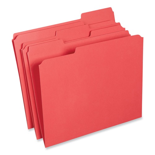  | Universal UNV16163 Reinforced 1/3-Cut Assorted Top-Tab File Folders - Letter Size, Red (100/Box) image number 0