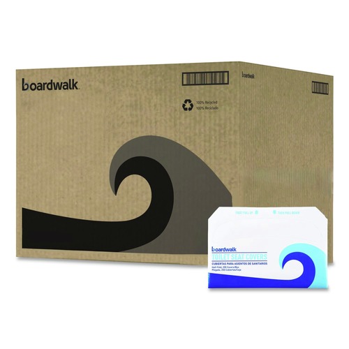 Cleaning & Janitorial Supplies | Boardwalk BWKK5000B 14.17 in. x 16.73 in. Premium Half-Fold Toilet Seat Covers - White (250/Sleeve, 20 Sleeves/Carton) image number 0