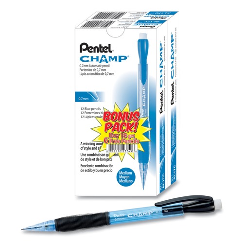 Pentel 0.7 mm HB (#2) Champ Mechanical Pencil Value Pack - Black Lead, Blue Barrel (24/Pack)