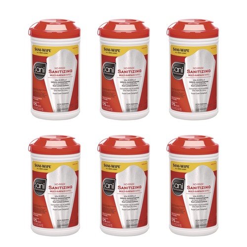 Office Jansan | Sani Professional P66784 175 Wipes Unscented No-Rinse Sanitizing Multi-Surface Wipes - White (6/Carton) image number 0