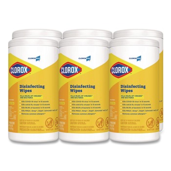 Clorox 7 in. x 8 in. 1-Ply Disinfecting Wipes - Lemon Fresh, White (75/Canister, 6/Carton)