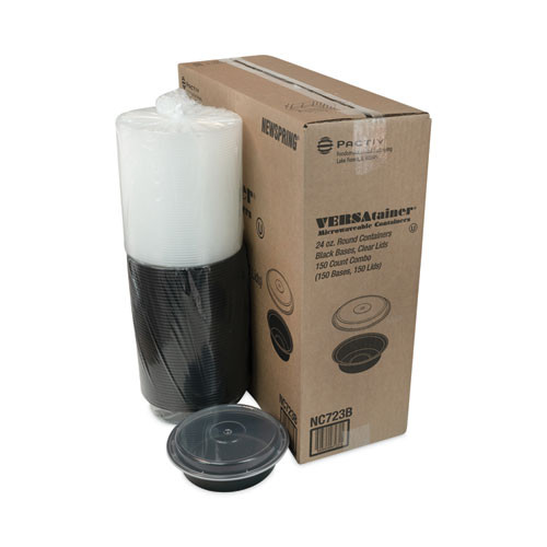 Food Service | Pactiv Corp. NC723B 24 oz 7 in. Diameter Newspring VERSAtainer Plastic Microwavable Containers - Black/Clear (150/Carton) image number 0