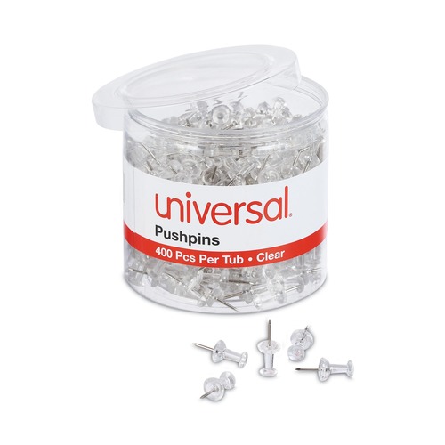 Office Jansan | Universal UNV31306 3/8 in. Plastic Push Pins - Clear (400/Pack) image number 0