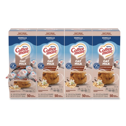 Food Service | Coffee-Mate 12536842 0.38 oz Mini Cups Plant-Based Oat Milk Liquid Creamers - Natural Vanilla (200/Carton) image number 0