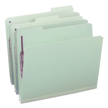Smead 1 in. Expansion Recycled Pressboard Folders with 2 SafeSHIELD Fasteners - Letter Size/Gray-Green (25/Box)