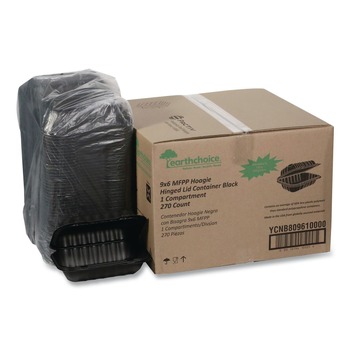 Pactiv Corp. EarthChoice 9 in. x 6 in. x 3.25 in. Plastic SmartLock Microwavable MFPP Hinged Lid Container - Black (270/Carton)