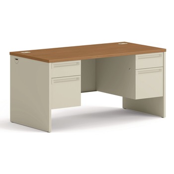 HON 60 in. x 30 in. x 29.5 in. 38000 Series Double Pedestal Desk - Harvest/Putty