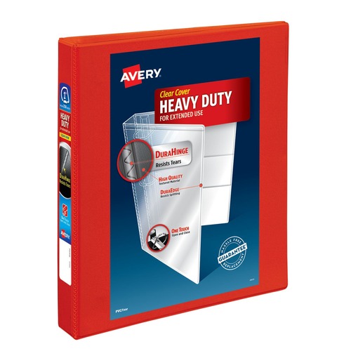 Binders & Binding Supplies | Avery 79170 One Touch EZD Rings 3 Rings 1 in. Capacity 11 in. x 8.5 in. Heavy-Duty DuraHinge View Binder - Red (12/Carton) image number 0