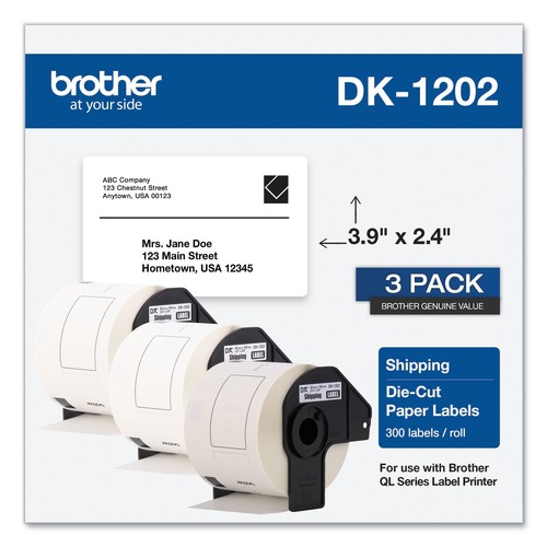 Labels | Brother DK12023PK 2.4 in. x 3.9 in. Die-Cut Shipping Labels - White (3/Pack) image number 0