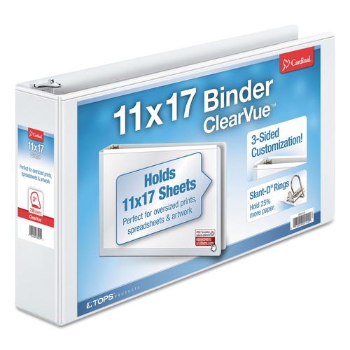 Office Jansan | Cardinal 22142V4 Clearvue 11 in. x 17 in. 3 in. Capacity 3 Slant-D Ring Binder - White image number 0