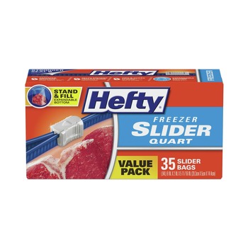 Hefty 00R88079 7 in. x 8 in. 32 oz. Slider Stand and Fill Freezer Storage Bags - Clear (35/Box)